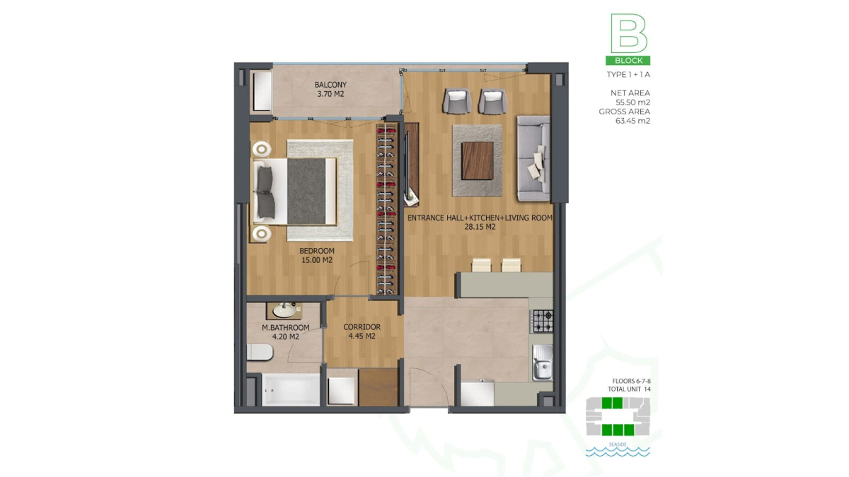 1-bedroom apartments in a premium new complex, white-box, 800 m from the sea — Bar 10