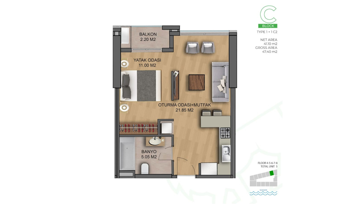1-bedroom apartments in a premium new complex, white-box, 800 m from the sea — Bar 8