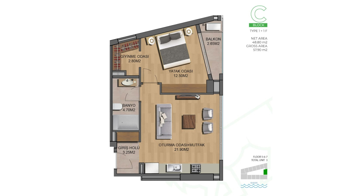 1-bedroom apartments in a premium new complex, white-box, 800 m from the sea — Bar 9