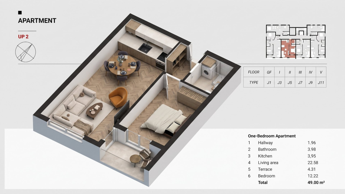 1-bedroom apartments 49 m² under construction, phase 2, turnkey (Q1 2028) — Šušanj, Bar 5