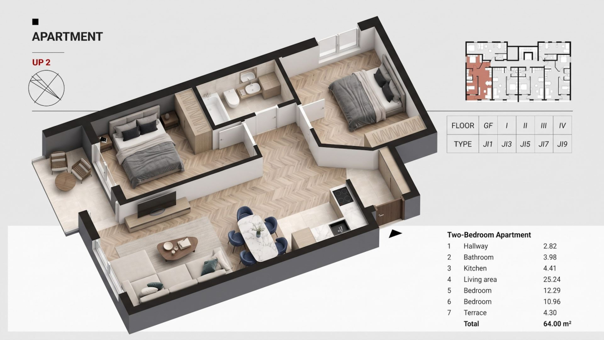 2-bedroom family apartments 64 m² under construction, phase 2, turnkey (Q1 2028) — Šušanj, Bar 5