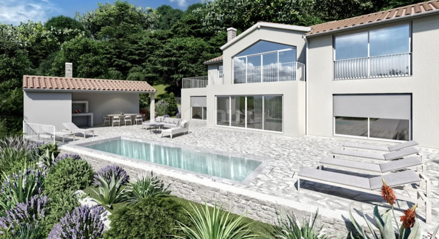 OPATIJA, LOVRAN, IKA - villa 230 m2 s panoramskim pogledom na more i bazenom + uređena okućnica 930 