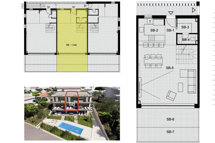 Šibenik-okolica, stan 137, 3 m2, novogradnja s bazenom, 50m od mora