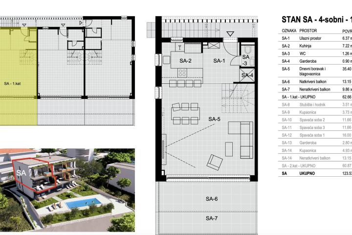 Šibenik-okolica, stan 141, 6m2 zgrda s bazenom  na 50m od mora