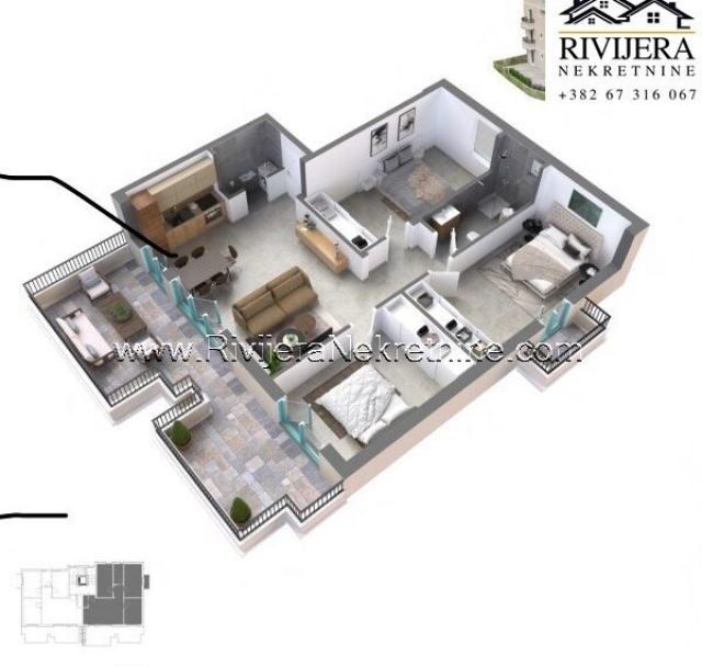 For sale luxury three-bedroom apartment with a pool in Dobrota Kotor