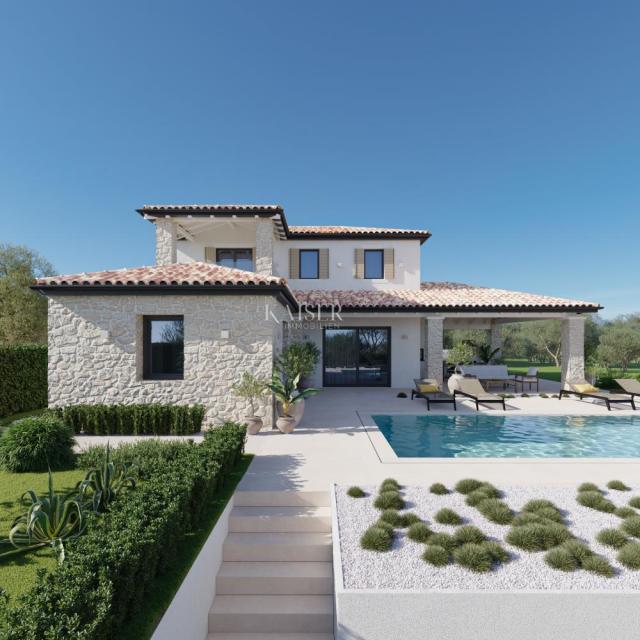 Istrien, Poreč – eine Villa im istrischen Stil mit Blick auf das Meer