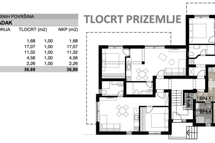 Malinska, trosoban stan s vrtom, NKP 115, 40m2, pogled na more