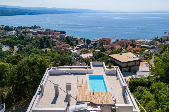 OPATIJA, CENTAR - odličan stan u novogradnji s pogledom na more, zajednički bazen, garaža 