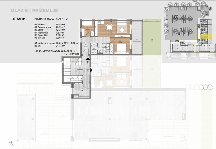 Labin, centar - novogradnja 2S+DB, 56 m2