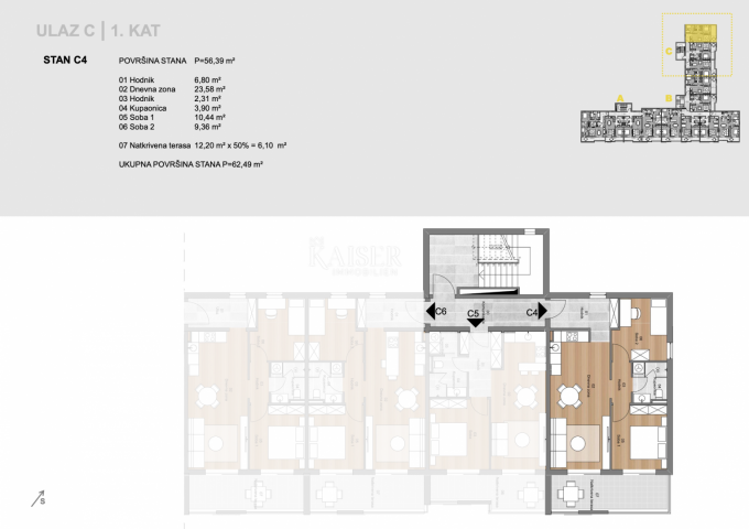 Labin, centar - 2S+DB s terasom, 63 m2