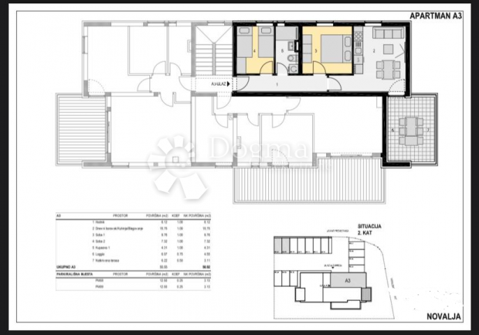 Otok Pag Novalja, novi stan 50, 92m2, 2S+DB, 2. kat