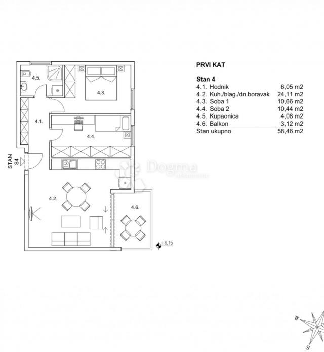 Wohnung Zamet, Rijeka, 58,46m2