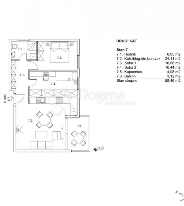 Flat Zamet, Rijeka, 58,46m2