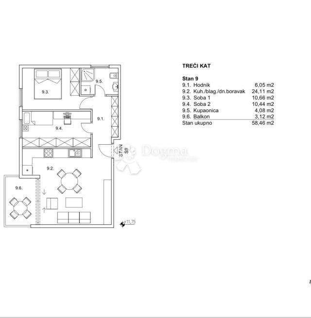 Flat Zamet, Rijeka, 58,46m2