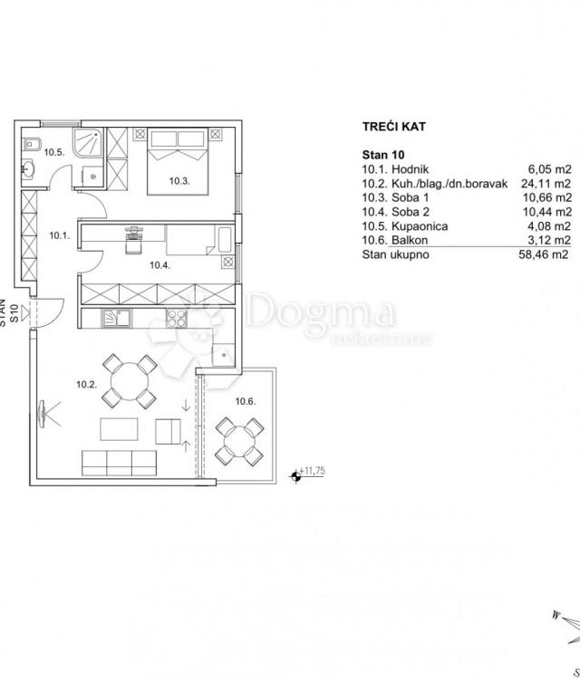 Flat Zamet, Rijeka, 58,46m2