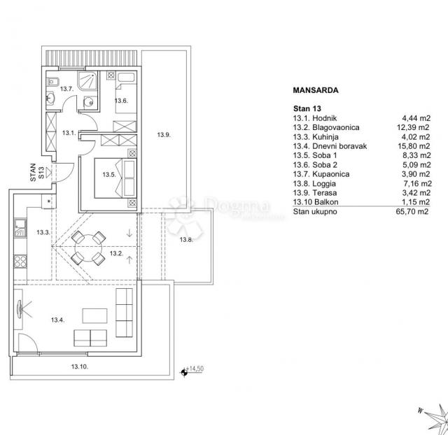 Flat Zamet, Rijeka, 65,70m2