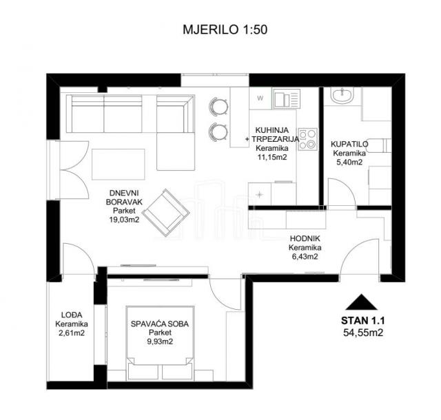 Dvosoban stan 54, 54m2 Stup Prodaja