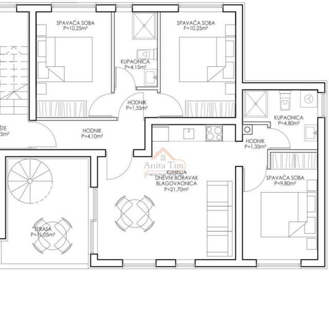 Zaton - trosobni apartman sa vrtom u novogradnji