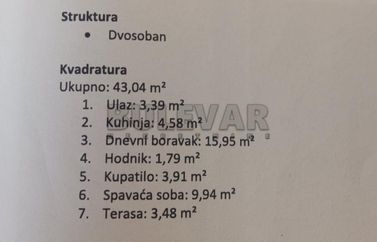 Beograd, Krnjača, stan na drugom spratu – dvosoban 43. 04 m2, novogradnja