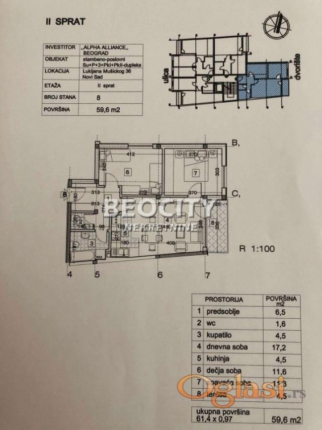 Novi Sad, Rotkvarija, Lukijana Mušickog, 2. 0, 64m2, 195000EUR