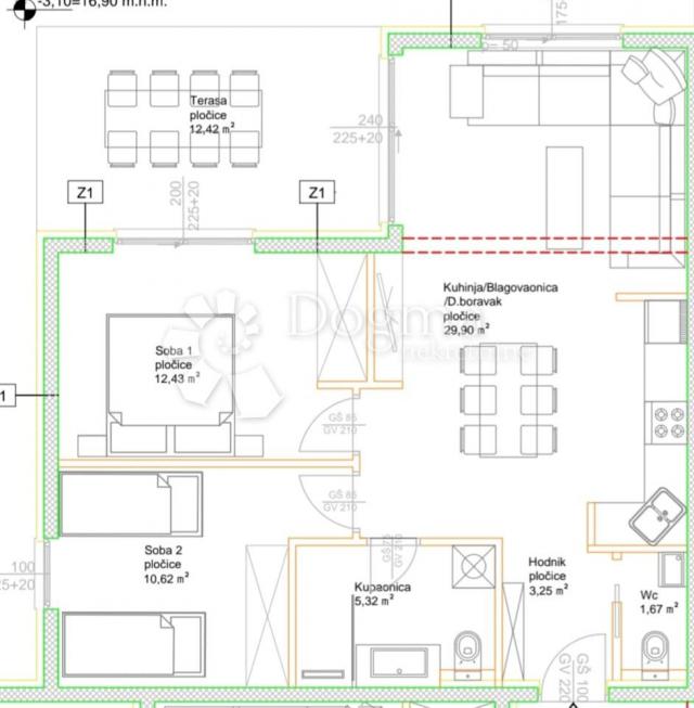 Flat Čiovo, Trogir, 63,19m2