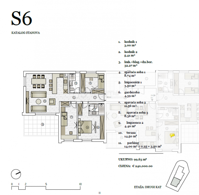 VODICE NOVI ODLIČAN STAN  NA DRUGOM KATU  S6 99, 63 M2