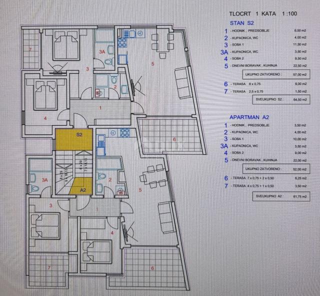 PAG, NOVALJA - Moderan apartman na 60m od mora, A2