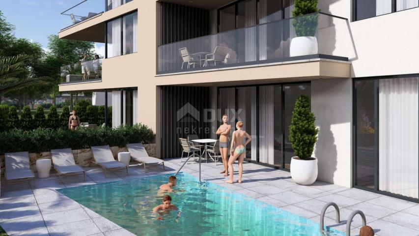 ZADAR, SUKOŠAN – Luxuriöses Apartment mit Swimmingpool im Bau, 1. Reihe zum Meer CS02