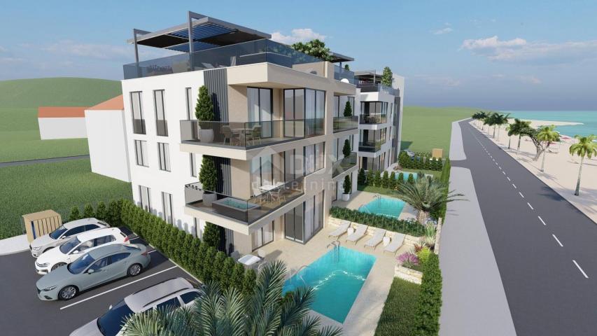 ZADAR, SUKOŠAN – Luxuriöses Apartment mit Swimmingpool im Bau, 1. Reihe zum Meer CS02