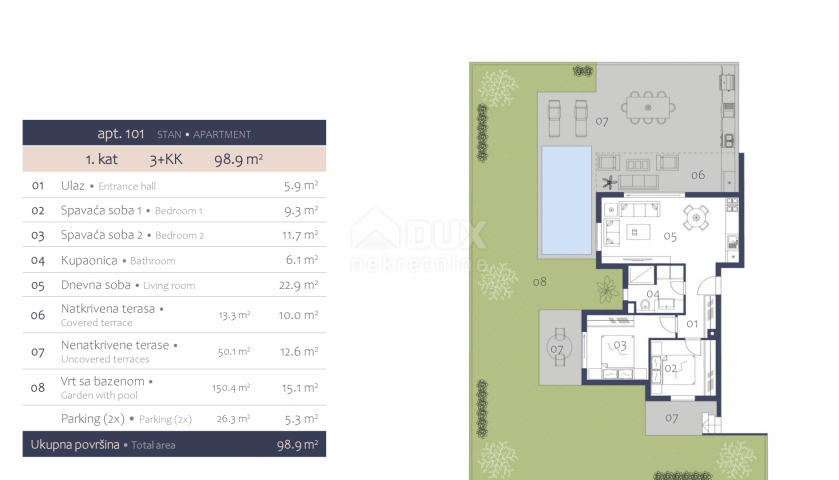 ISTRIEN, PREMANTURA – Luxuriöse 2-Zimmer-Wohnung im Erdgeschoss eines neuen Gebäudes