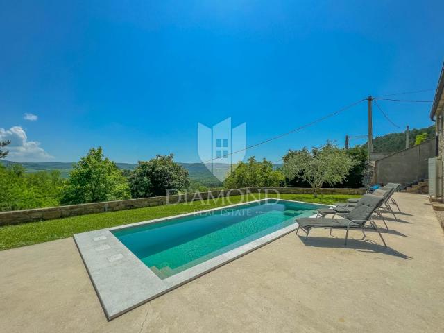 Oprtalj surroundings, designer stone house with swimming pool