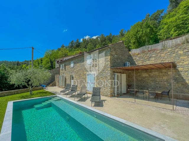 Oprtalj surroundings, designer stone house with swimming pool