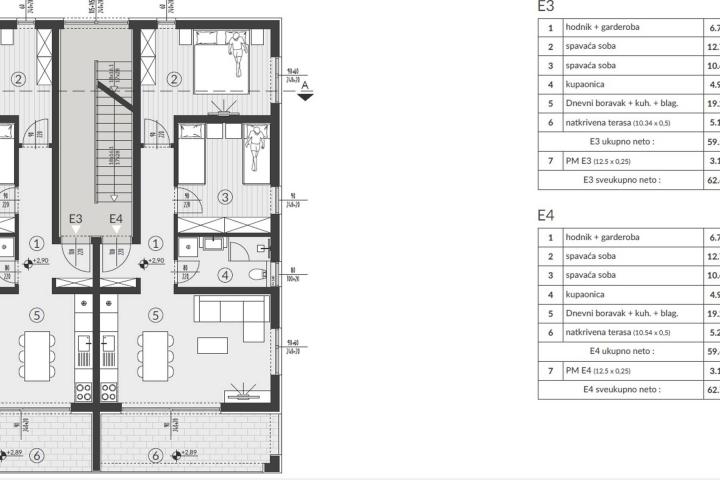 Istra, Medulin - odličan namješteni trosoban stan s POGLEDOM NA MORE, E3, NKP 62. 63 m2