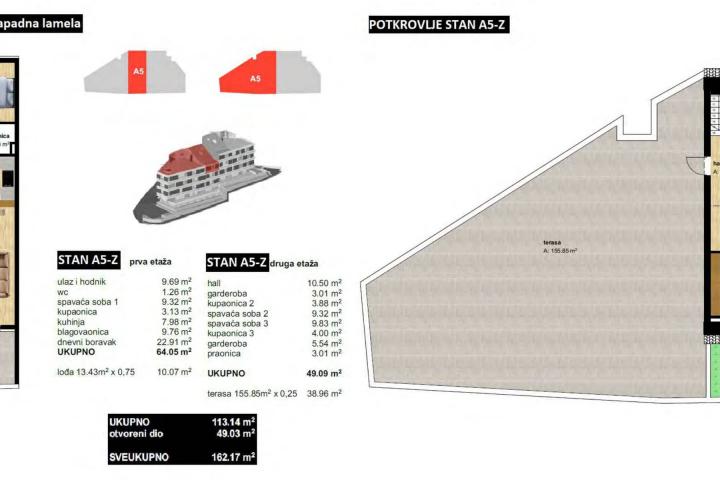 Makarska rivijera, BAŠKA VODA, novogradnja, trosoban stan, 162, 17m2, A5 - Z