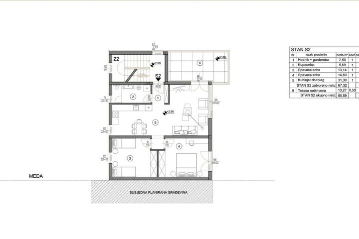 Medulin, širi centar, zgr 7, trosoban stan S2, u modernoj novogradnji, 1. kat, NKP 76. 46 m2