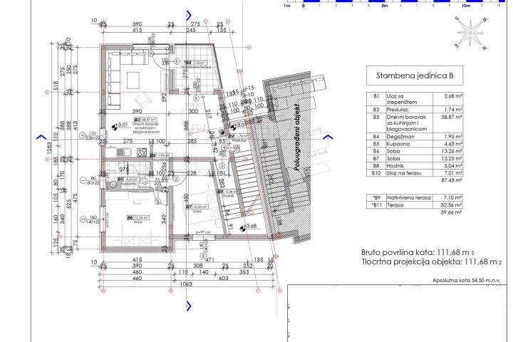 Poreč, dvosoban stan s krovnom terasom, pogled na more, NKP 95 m2