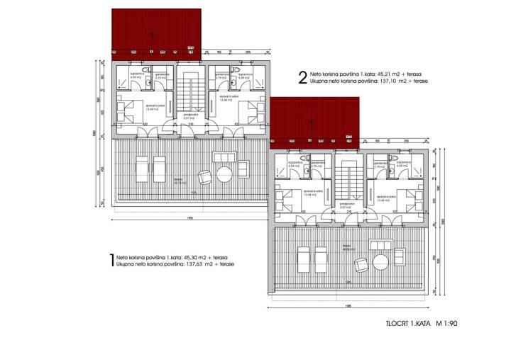 Istra, Marčana, dvojna kuća NKP 180 m2 u mirnom  uređenom naselju