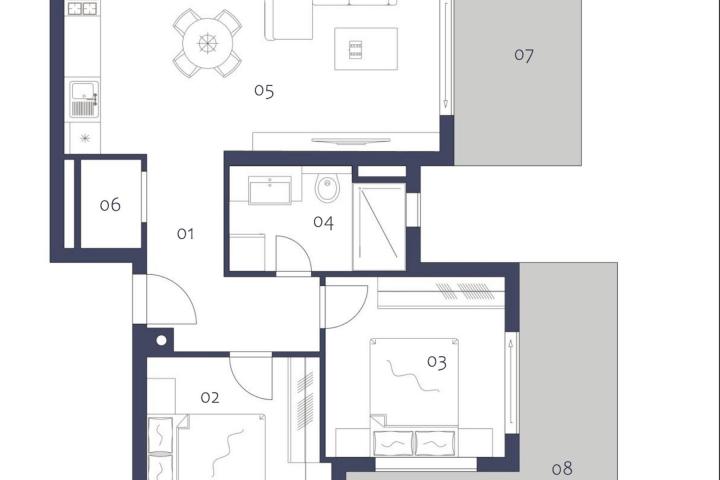 Istra, Premantura - luksuzni trosobni stan s dvije terase, 1. kat, A202, NKP 74. 50 m2 - 500 od mora