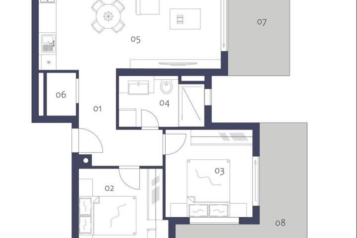 Istra, Premantura - luksuzni trosobni stan s dvije terase, 2. kat, A302, NKP 74. 50 m2 - 500 od mora