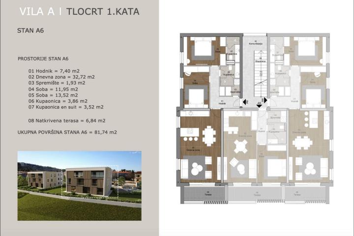 Istra, Labin - prekrasni trosobni stan u urbanoj villi, A6 1. kat, NKP 81. 74 m2 - pogled na more