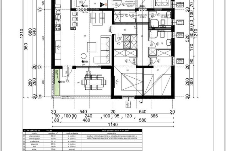 Kaštel Stari, trosoban stan 107, 7m2