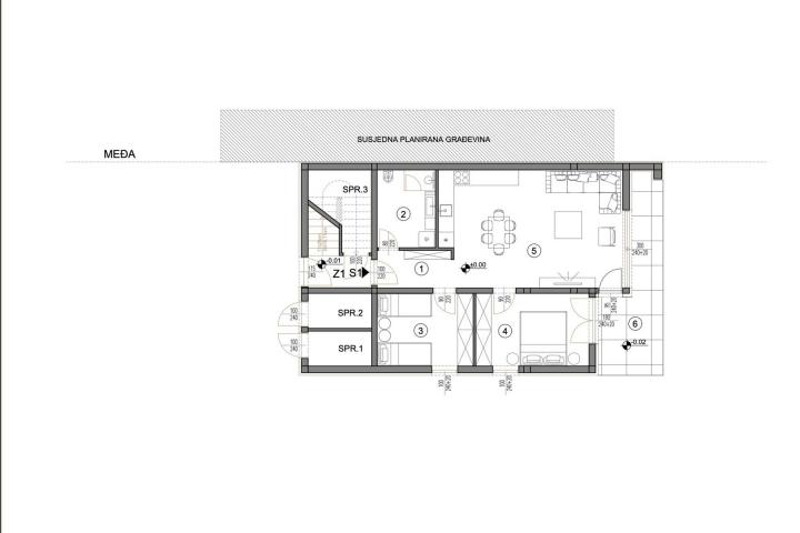 Medulin, širi centar, zgr 6, trosoban stan S1 u prizemlju moderne novogradnje, NKP 88. 89 m2 s vrtom