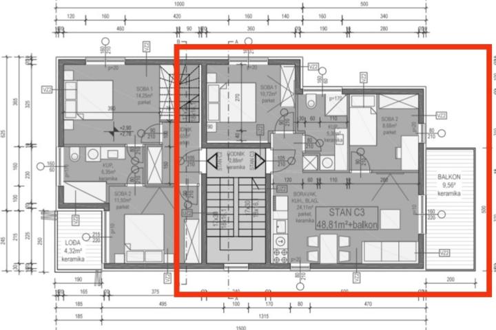 Zadar, Vir – Apartman C3 na prvom katu površine 51, 2 m2 