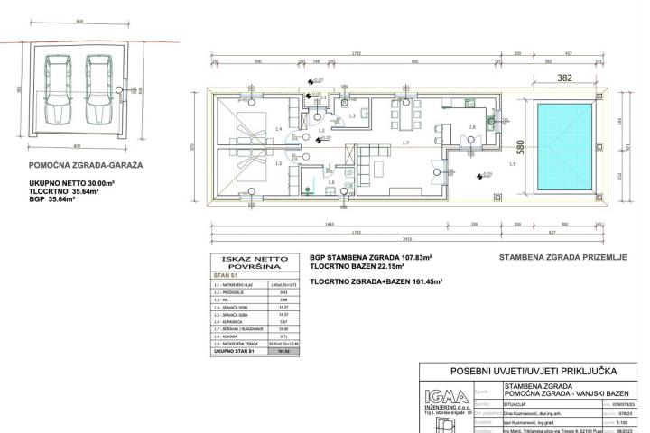 Istra, Vodnjan, građevinsko zemljište s glavnim projektom 1124 m2