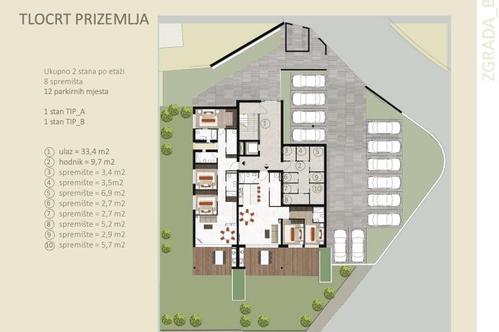 Istra, Novigrad, trosoban stan s vrtom u prizemlju NKP 136, 36 m2, moderna novogradnja