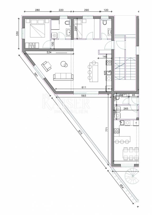 Sukošan - penthouse 111m2, 100m do mora, pogled more