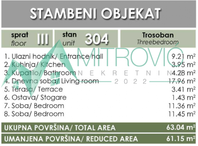 Salajka, 61m2. Trosoban stan u izgradnji! Povrat PDV-a! 