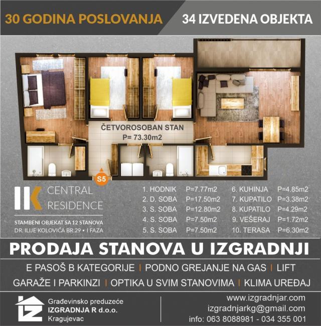 Direktna prodaja stana u izgradnji - Ilije Kolovića br. 29-CENTAR KRAGUJEVCA