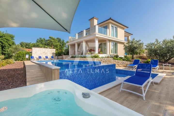 Malinska, surroundings, Mediterranean stone villa with pool and sea view!! ID 255