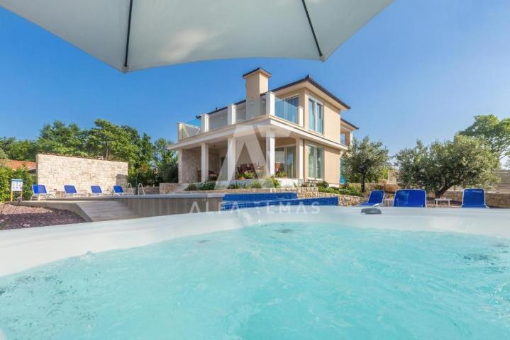 Malinska, surroundings, Mediterranean stone villa with pool and sea view!! ID 255